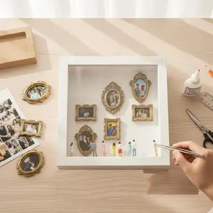 DIY Mini Museum Silhouette Box Shadow Box Frame Kit with Gold Mini Frames & Figurines for Anniversary Wedding Birthday & Home Decor Ideal for Adults Capturing Family Moments