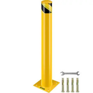 VEVOR Safety Bollard Safety Barrier Bollard 4-1/2 OD 36 Height Yellow Powder Coat Pipe Steel Safety Barrier with 4 Free Anchor Bolts for Traffic-Sensitive Area
