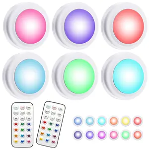 LED Battery Powered Puck Light with Remote Control&Press-On Night Light With13 Color RGB-for Closet,Bedroom Wall,Under Cabinet,Convenient 3M Stick On,Color-Changing Dimmer and Timer Light