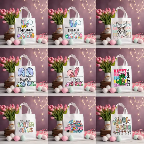 Personalized Easter Basket Tote Bag - Kids Name Easter Tote Bag - Personalized Easter Tote Bag - Easter Bunny  - Easter Egg Hunt - Boy Girl