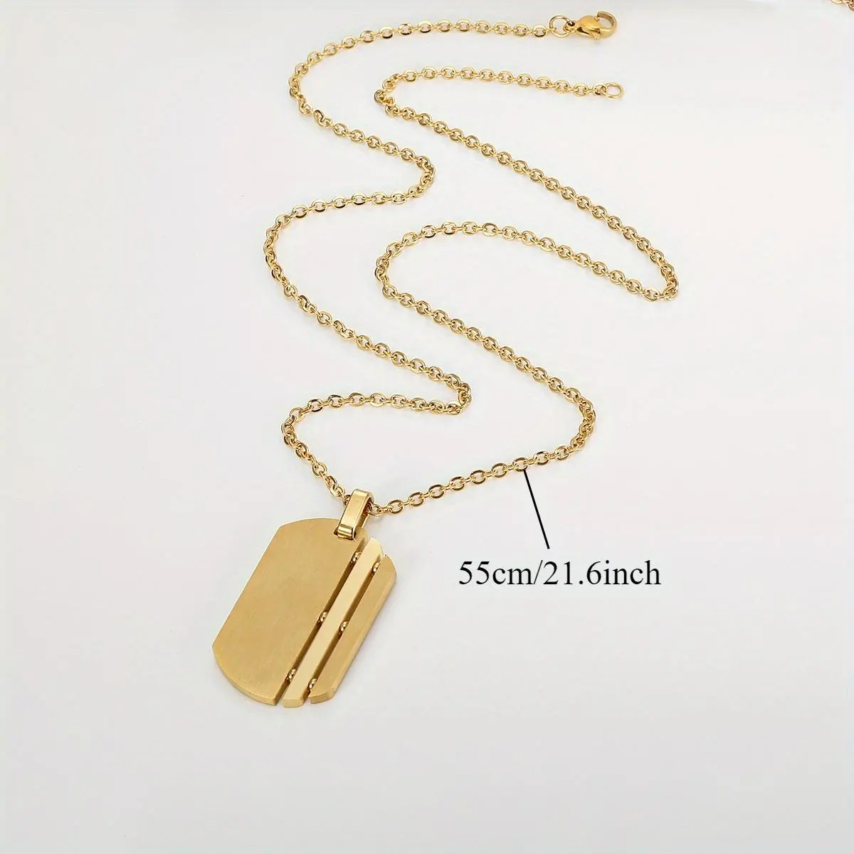 Men's Minimalist Stainless Steel Chain Necklace - Dainty Necklace with Smooth Split-Design Nameplate Pendant, Fashion Modern Accessories, Daily Wear, Ideal Holiday Gift, Minimalist Chain Necklace