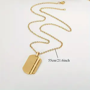 Minimalist Chain Necklace for Men, Stainless Steel Dainty Necklace with Smooth Split-Design Nameplate Pendant, Fashion Modern Accessories, Daily Wear Piece, Ideal Holiday Gift for Couples