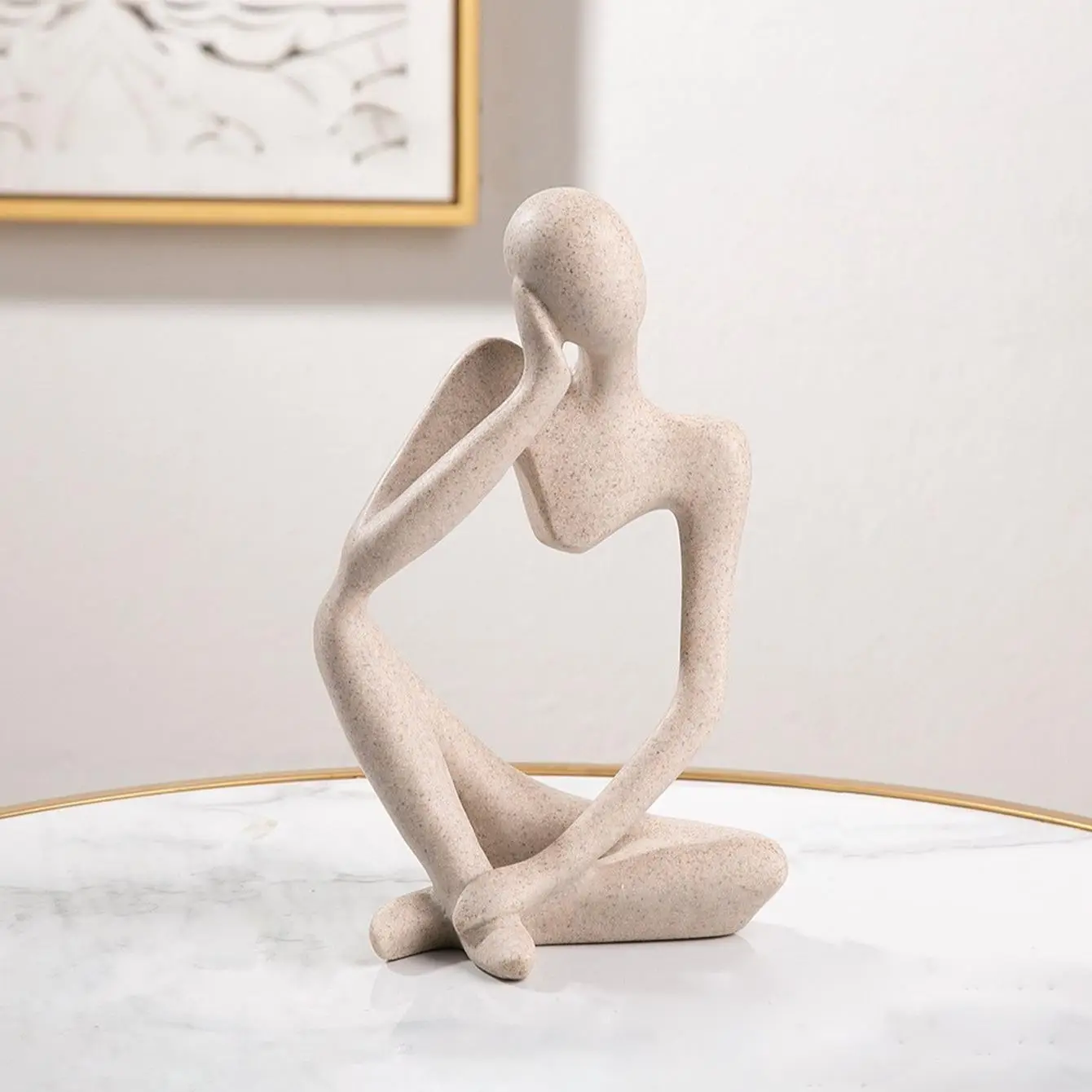 Abstract Thinker Shaped Desk Decorative Figurine, 1 Count Creative Resin Character Sculpture, Thinking People Crafts Ornament for Home Decor, Bedroom