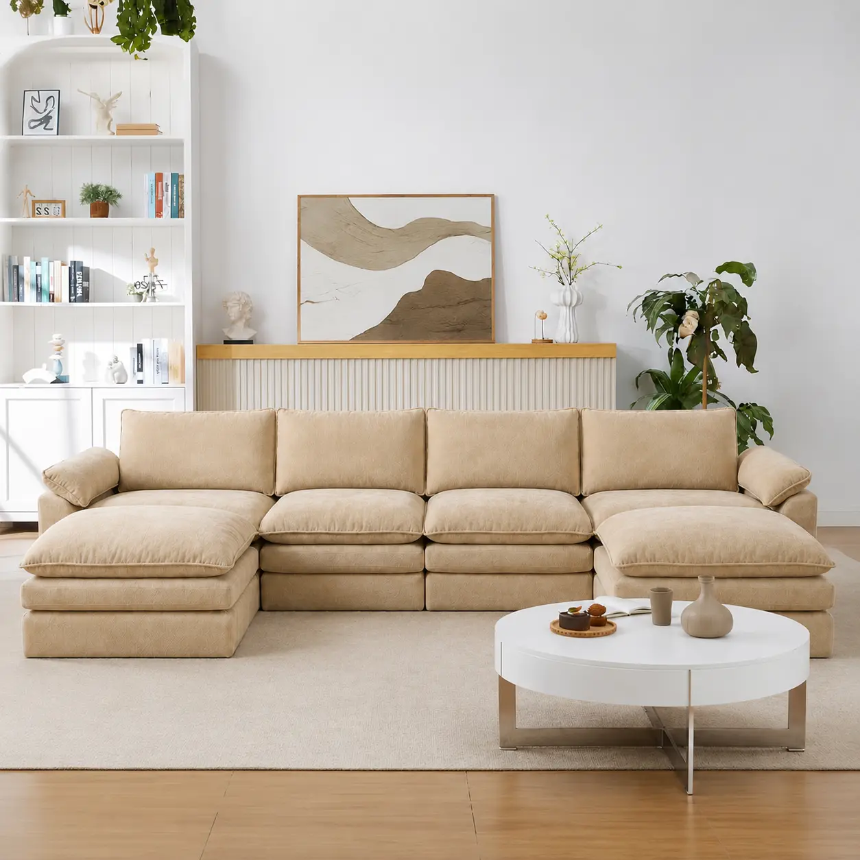 130.7 "U-shaped living room sofa set, modern modular sofa, split sofa, four people comfortable cloud sofa, can be combined by themselves, suitable for living room, bedroom, living room and studio