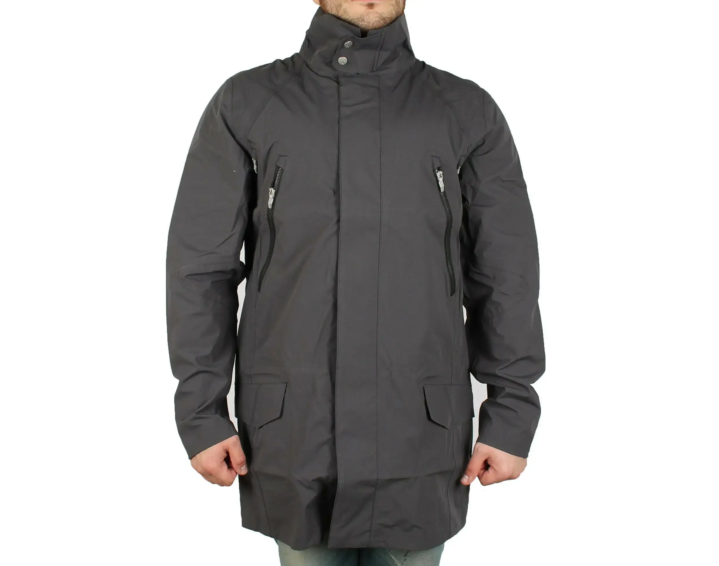 Men's Spyder Beacon Rain Jacket - Shadow Stealth Look, Nylon Shell, Weather-Tight Hood, Zipper Front, Pocket
