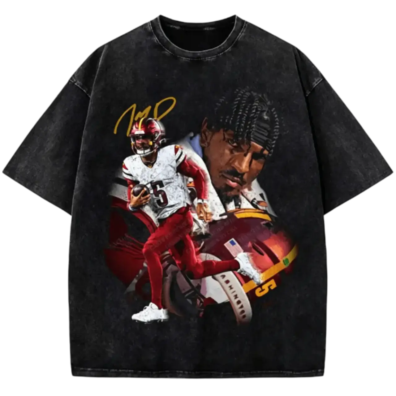 Men's Jayden Daniels Rookie Star Crew Neck Short-Sleeve Tee, Shortsleeve, T-Shirt, Highlight Jayden Daniels' Rookie Status, Washington Rookie Star Custom Graphic,Retro Sports Streetwear Unisex Casual Tee For Fans