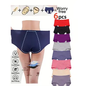 [6pcs Leakproof Panties] 6pcs High-Waist Leakproof Period Panties | Stretchy Nylon Blend, Breathable & Skin-Friendly, Tummy Control, Solid Colors with Absorbent Layer, Comfort Fit Briefs for Women