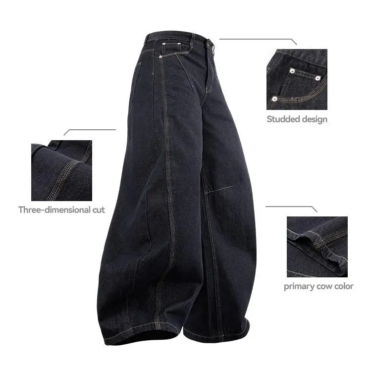 Inflation Men's Retro Baggy Cargo Jeans - Full-Length Wide Leg Curved Blade, Spring Summer American Style Loose Fit Streetwear Work Pants, Casual Menswear Trousers, Chic, American Traditional, Baggy Uncuffed Men's Jeans