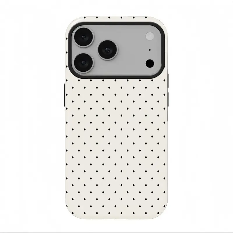 Black polka dot white background iPhone case, double-layer protective cover, suitable for iPhone 17 ProMax, 16Pro, 15, 14, 13, 12, 11,Fashion Trendy Anti-Stain Durable Lightweight Protection Shockproof Matte Texture Elegant Luxury Gift High-Quality