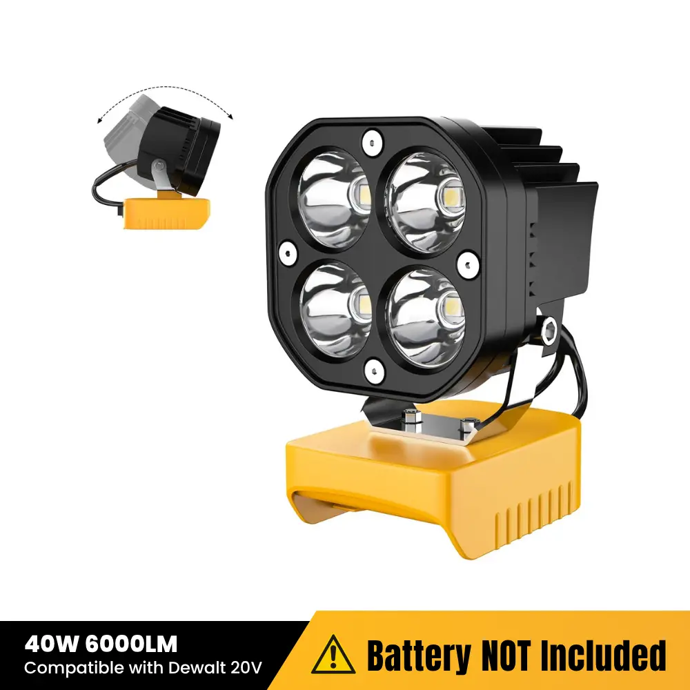 Azocek LED Work Light Compatible with Dewalt 20V Battery, 40W 6000LM Flashlight, 20V Battery Cordless Work Light 120°Adjustable with Low Voltage Protection for Outdoors and Job Site Lighting