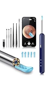 Wax Removal, Cleaner with Camera with 1080P, Otoscope with Light, Wax Removal Kit with 6 Pick, Camera for iPhone, iPad, Android Phones (Blue)