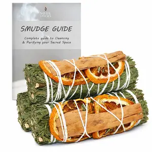 Orange, Cinnamon & Cedar Sage Smudge Sticks with Smudge Guide (3 PK) Aromatherapy Diffuser Oil Aromatic Fruity Fragrance