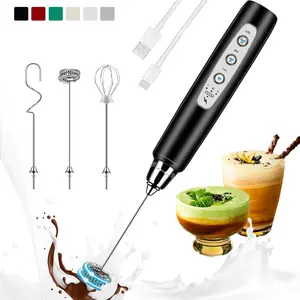 Rechargeable Milk Frother,Detachable Stainless Steel Electric Milk Bubbler,Black Handheld Milk Frother Wand for Coffee,  Electric Whisk with 3 Heads 3 Speeds Drink Mixer Coffee Frother For Latte, Cappuccino, Hot Chocolate, Egg, Matcha