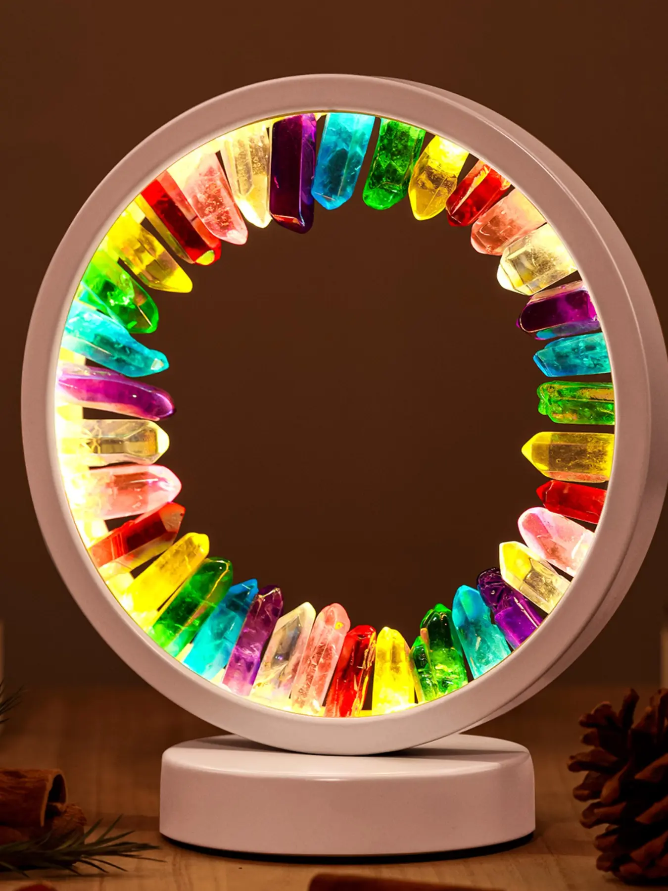 Natural Crystal Cluster LED Bedside Lamp, Round Decorative Night Light, Led Mood Light, Led Atmosphere Lamp for Bedroom and Desk, Unique Home Decoration Accent, Ambient Decor Lighting, Led Atmosphere Lights, Led Nightlight