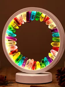 Natural Crystal Cluster LED Bedside Lamp, Round Decorative Night Light, Led Mood Light, Led Atmosphere Lamp for Bedroom and Desk, Unique Home Decoration Accent