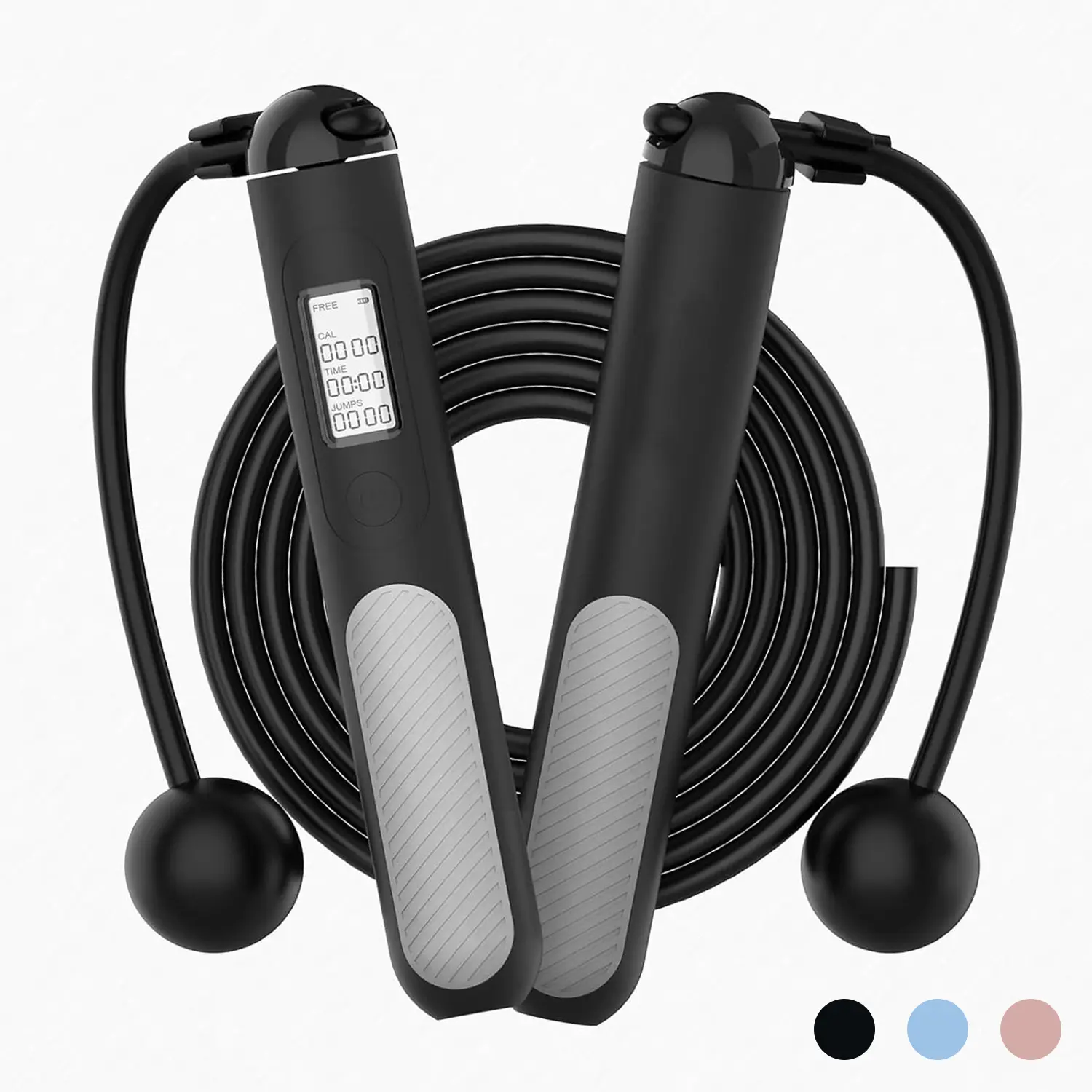 2-in-1 Weighted Digital Jump Rope, Ropeless & Adjustable PVC Steel Wire, Ergonomic Handles with LCD Counter for Adult Fitness Training, Rubber, Led Display, Adjustable Ropes, Ropeless Mode