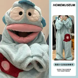Cute and funny clownfish pajamas for autumn and winter, Hanton one-piece couple's thick coral fleece cartoon home wear for men and women