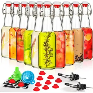 10 Pack 8 oz Swing Top Glass Bottles with Airtight Stopper , Flip Top Glass Brewing Bottles for Vanilla Extract, Syrup, Limoncello, Flavored Oils, Coquito, Holiday  Giving