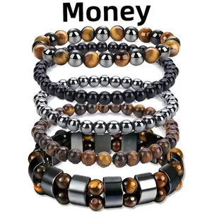 5pcs Retro Natural Stone Beaded Bracelets Set | 8mm Tiger's Eye Stone Beads | Five-layer Protection Selected Obsidian Stackable Beaded Bracelet Minimalist Design, Spiritual Jewelry Gift Festivals, Birthdays, and Special Occasions Party Accessories