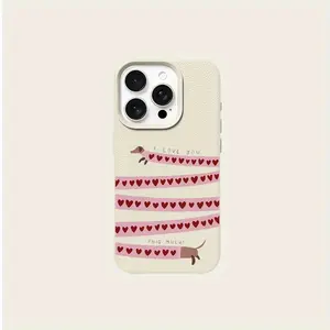 A Creative Extended Dachshund Dog Printed with 'I Love You' Words Shockproof Phone Case, Suitable for iPhone 17 Air/16 Plus/15 Pro Max/14 Pro/13/12/11/XS Max/X Phone Case, Ideal Gift for Family, Friends, Lovers, Girlfriends on Holidays LZW14