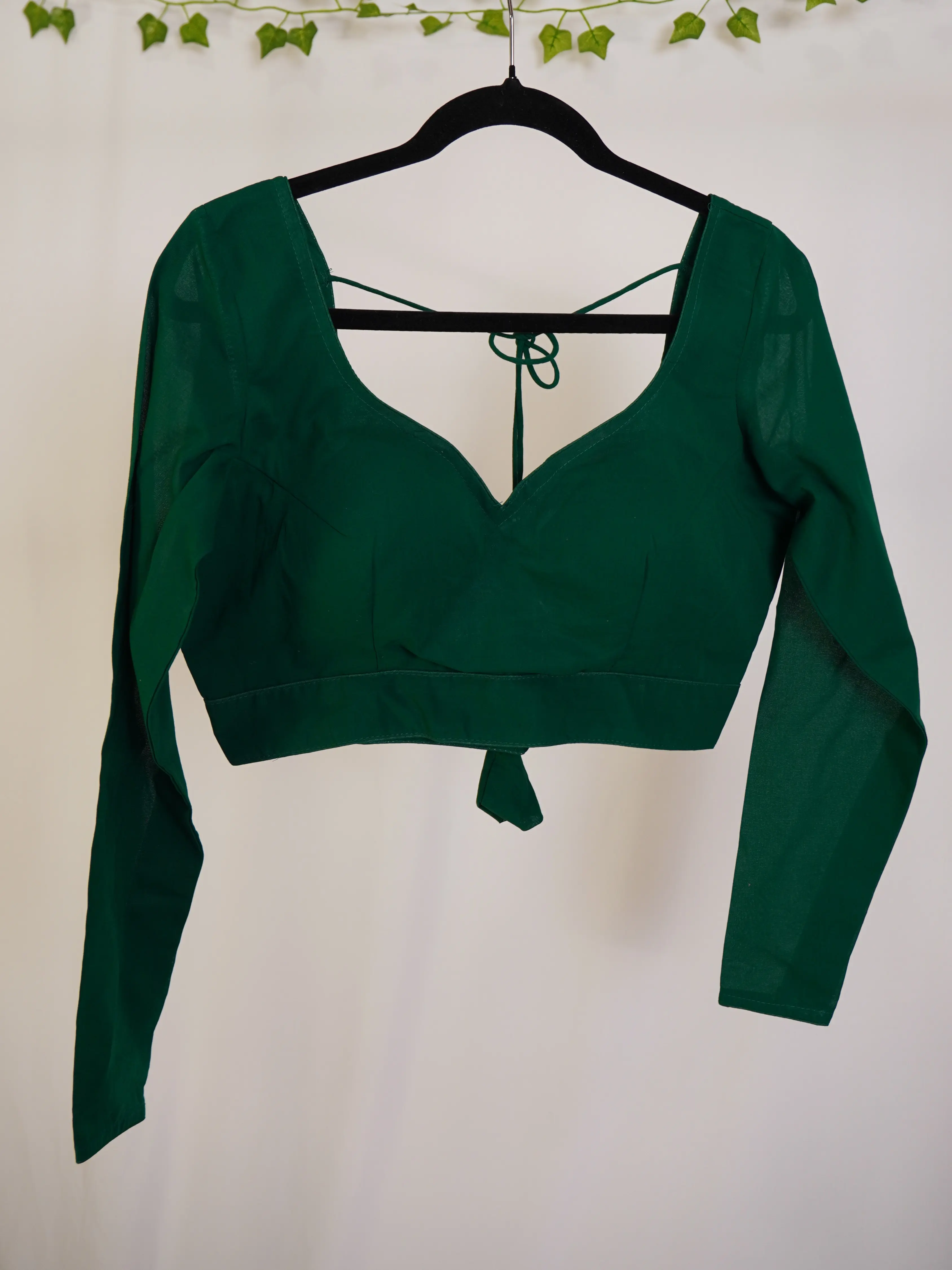 Women's Chacori Cotton Saree Blouse – Long Sleeve Temple-Neck Ready-to-Wear Choli