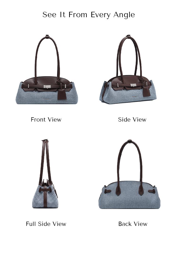 NEWBELLA Mila Baguette Underarm Bag,Y2K Retro Lock Denim Spliced PU Leather Shoulder Purse, Aesthetic Vintage Handbag