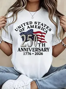 Fashionable Alphabet Cartoon Print Women's Round Neck T-shirt, Simple Design, Comfortable and Breathable, Suitable for Daily Casual Wear, Showing Natural and Elegant Style, a Must-have for Summer Parties, Local Delivery, Soft Cotton Blend Fabric