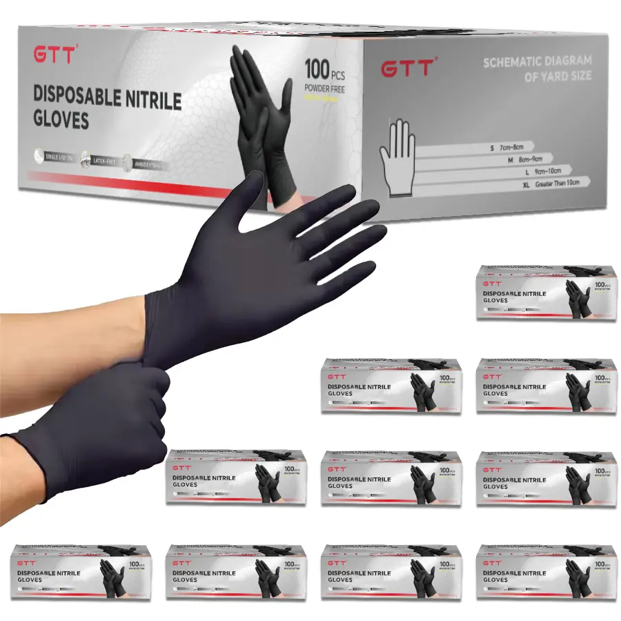 GTT 6 Mil Waterproof Anti-Slip Disposable Nitrile Gloves, Bulk Industrial Box of 1000 Count, Latex-Free, Powder-Free, Ambidextrous, Perfect for Auto Repair, Household Cleaning, Nail Salons, Residential & Commercial Use