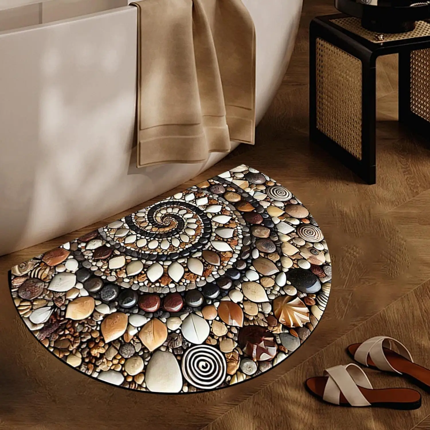 Colored Pebble Doormat Non Slip Indoor Outdoor Door Mat Easy Clean Semi Circle Stone Pattern Entryway Rug for Front Door Kitchen Bathroom Patio Balcony Decorative Welcome Mat