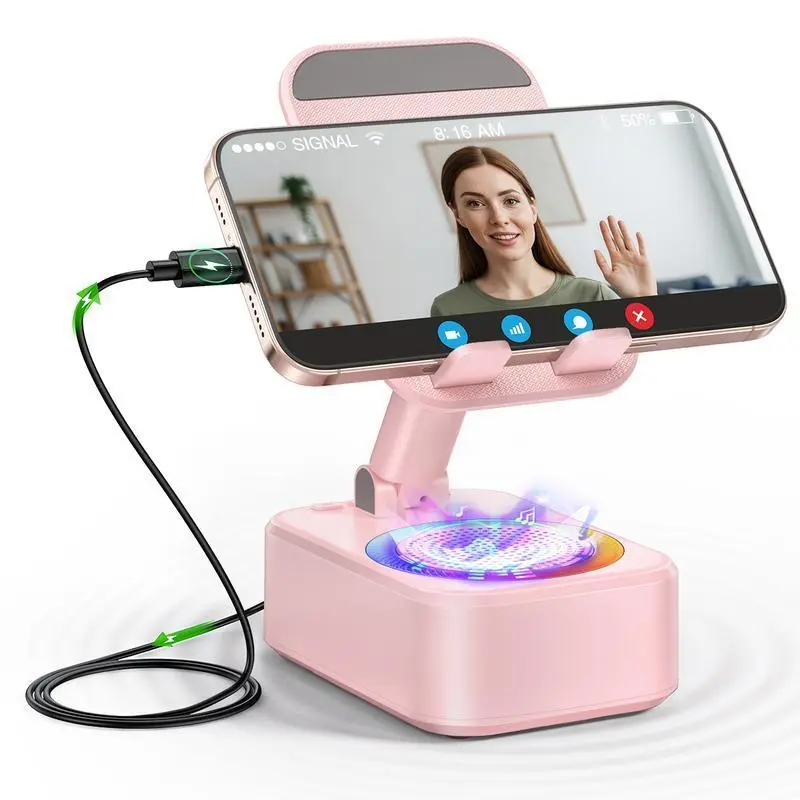 Wireless Bluetooth Portable Speaker with Phone Holder, Smart Sensing, HD Surround Sound, Bass Boost, Adjustable-Foldable Design, 6-Hour Playtime, Compatible with iPhone/iPad/Samsung for Facetime Calls, Portable Gadgets, Batteries