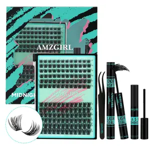 AMZGIRL LASH DIY Lash Extensions Kit 144pcs Midnight Waterproof Eyelashes Makeup Cosmetic Set with Bond Seal Remover Applicator