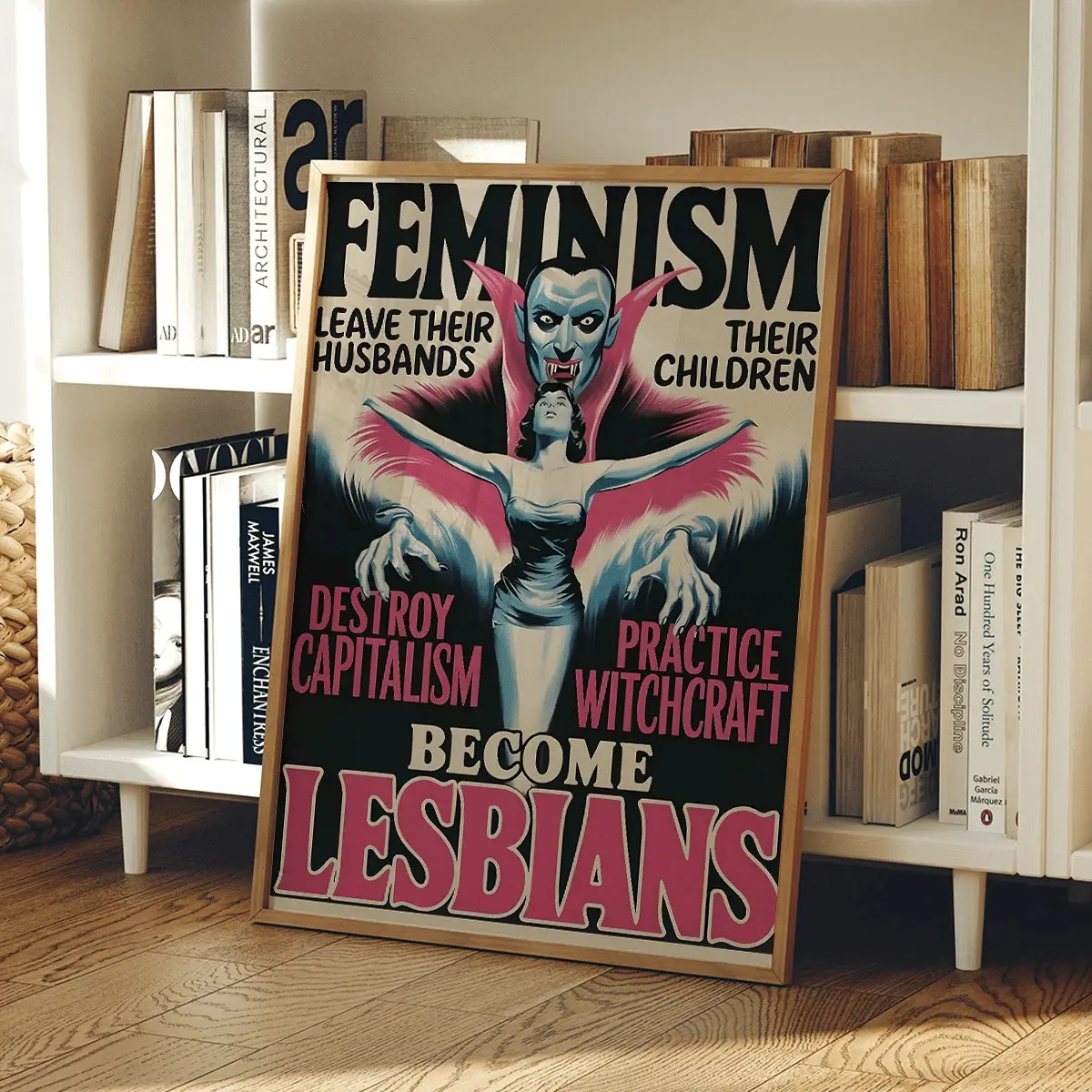 1pc Vintage Comic Style Canvas Poster - "Lesbian Witchcraft", Retro Wall Decor - Edutainment Home & Dorm Decoration Gift, Available With , Suitable For Room, Home, College Dorm, Apartment Decoration, Also For Hotel, House, Living Room