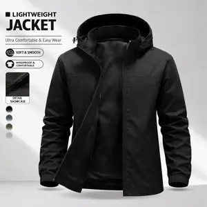 Men’s minimalist solid-color windproof hooded jacket made from wrinkle-resistant, wear-resistant fabric—comfortable to wear, suitable for business casual looks, office commuting, weekend outings,versatile and practical top.