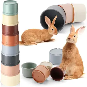 8 Pcs Colorful Stacking Cups Bunny Toys for Rabbits and Small Animals, Different Sizes Nesting Cups for Hiding Food and Playing