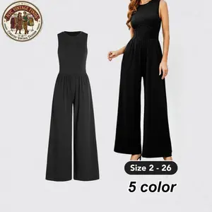 Women's European Style Sleeveless Elastic V-Neck Off-Shoulder Backless Eyelet Rhinestone Ripped Wide-Leg Overalls Jumpsuit, Casual Fit, All Seasons, Sizes 2-26, Comfortable Versatile Fashionable Rompers