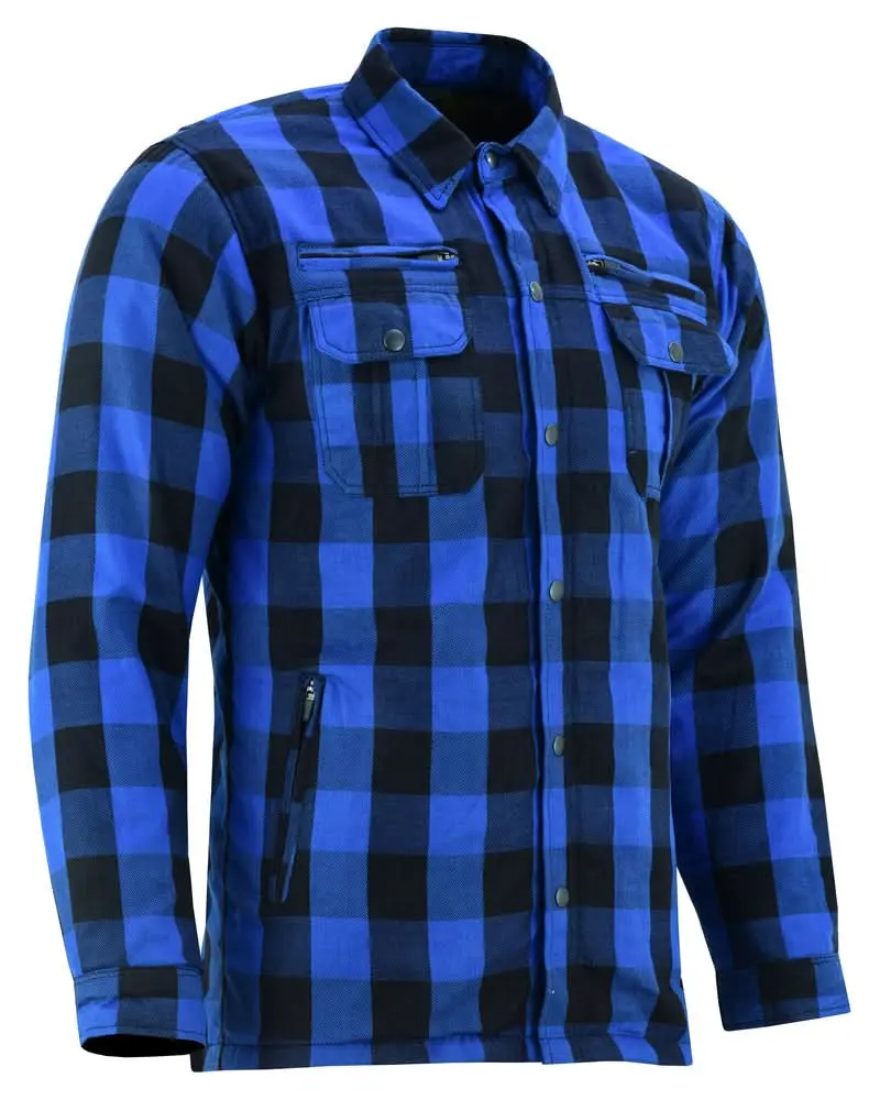 Men's Armored Cotton Flannel Motorcycle Shirt with Kevlar Reinforcement, Removable Armor, Waterproof Vents, and Concealed Carry Pockets, Tops, Garment, Zipper, Menswear, Long, Clothes, 1 Regular Inside Pocket, 2 Inside Concealed Gun Pockets
