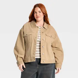 Women's Relaxed Denim Trucker Jacket - Universal Thread Khaki 2X