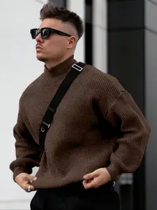 Men's Casual Long Sleeve Pullover Sweater, Comfortable Fashion Design, Fall & Winter Essential Knitwear, Thick Fabric, Fitted Style, Winter Warm Pullover