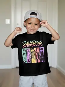 Toddler Boys' SAVABOYS Cotton Casual Comfy Funny Graphic Tee - Short Sleeve Graphic Shirt with Slogan, Kids' Fashion Top, Graphic Shirts