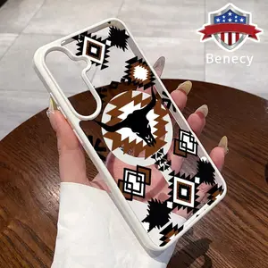 Phone Case Supports Wireless Charging Compatible with Galaxy S23 Ultra S24 Plus FE S25 S22+ Retro Western Cowboy Pattern Anti-Yellowing Shockproof durable ultra-thin Crystal Transparent Acrylic Cover