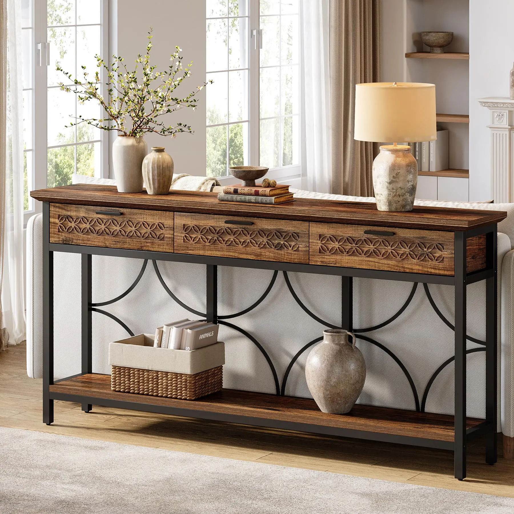 Tribesigns 70.9-Inch Console Table With Drawers for Entryway, Living Room, Foyer - Unique Design and Extra Storage
