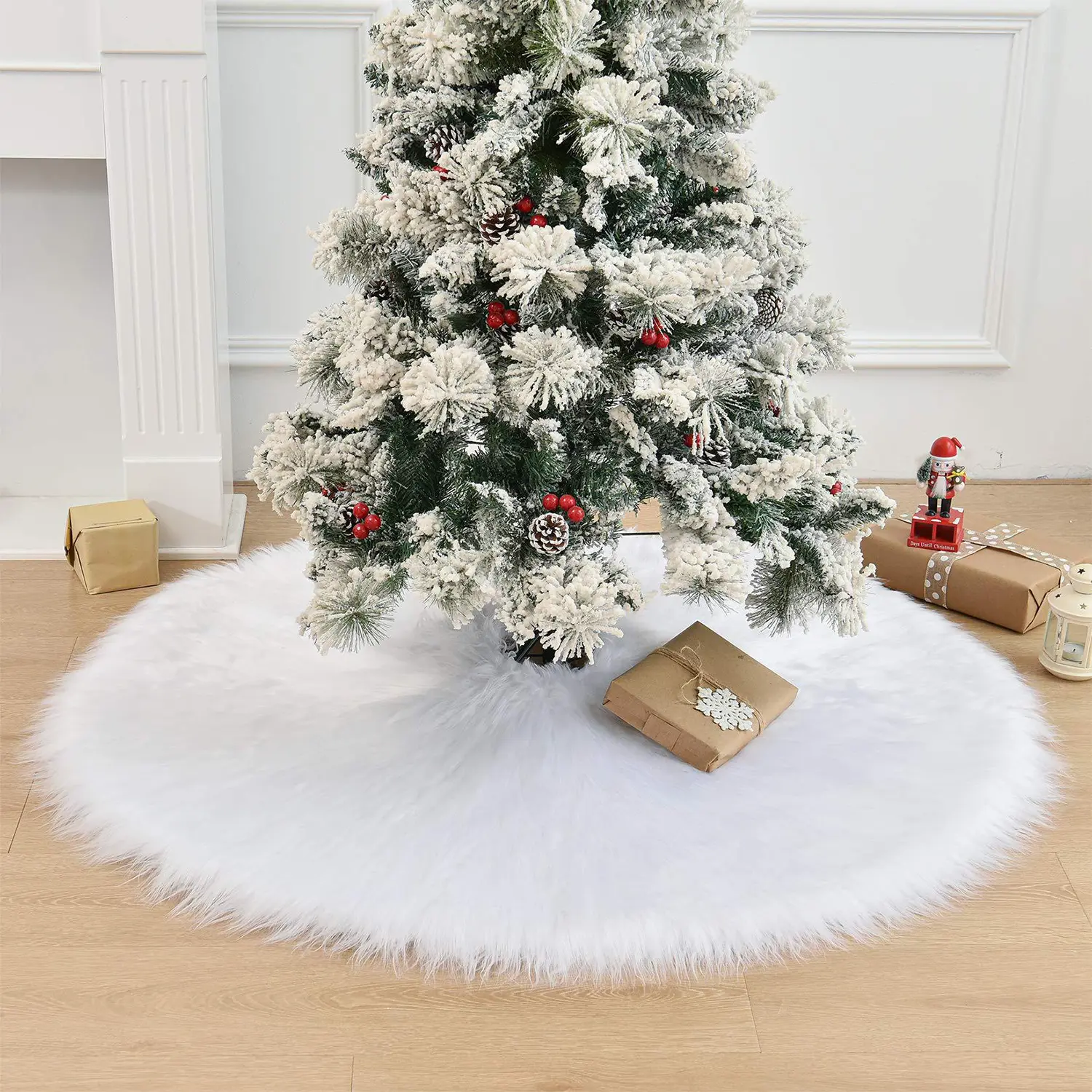 Classic Acrylic White Polyester Round Christmas Tree Skirt - 30.7in,35.4in,39.3in,120cm/47.2in, Durable Non-Slip Material, Festive Home & Party Decor (Home Supplies, Festive & Party Supplies), 30.7 Inches, Multi-Size