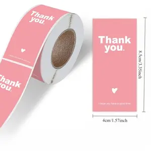 100 sheets/roll Pink Thank You Stickers, Rectangular Sealing Stickers for Gift Packaging, Decorative Labels, Gift Boxes, and Baking Boxes, Glossy Paper, Disposable, Self Adhesive Stickers