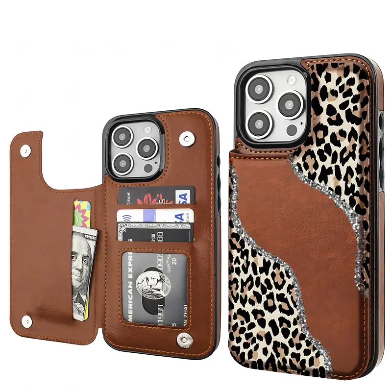 Stylish Leopard print Pattern Phone Cases,Compatible For SAMSUNG GALAXY S22 S23 S24 ULTRA PLUS Premium Leather Flip Wallet with Card Bag Holder Women Gift ,Black Brown Pink,  Shockproof Anti-Drop Full Protection Cover Shell Casing
