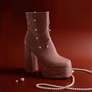 Belovley Women's Ankle Boots - 5 Inch Chunky Heel Platform Combat Style Shoe Girl Footwear Walking Shoes Comfort Pu Arch Bridal