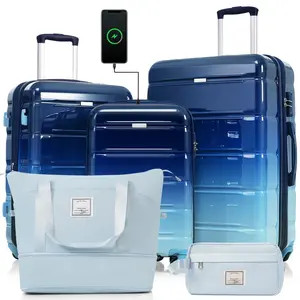 Luggage Sets 5 Piece, 20-inch with USB Port, ABS Durable Suitcase with Travel Bag, ABS+PC Hard Shell Luggage with Spinner Wheels