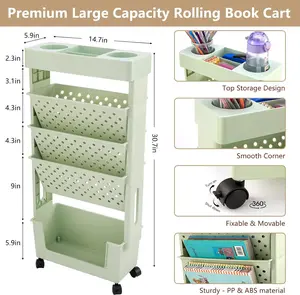 Multi-Layer Movable Rolling Paper Organizer - Slim Mobile Book Cart with Document Folder, Files Organizer, Pen Holder, Desk Accessories, Office Stationery Supplies, Bookshelf Accessory for Office, Dorm