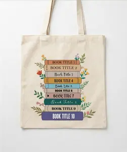 [Ship From US] - Personalized Book Lover Tote Bag Custom Book Stack Canvas Aesthetic Shoulder Bag