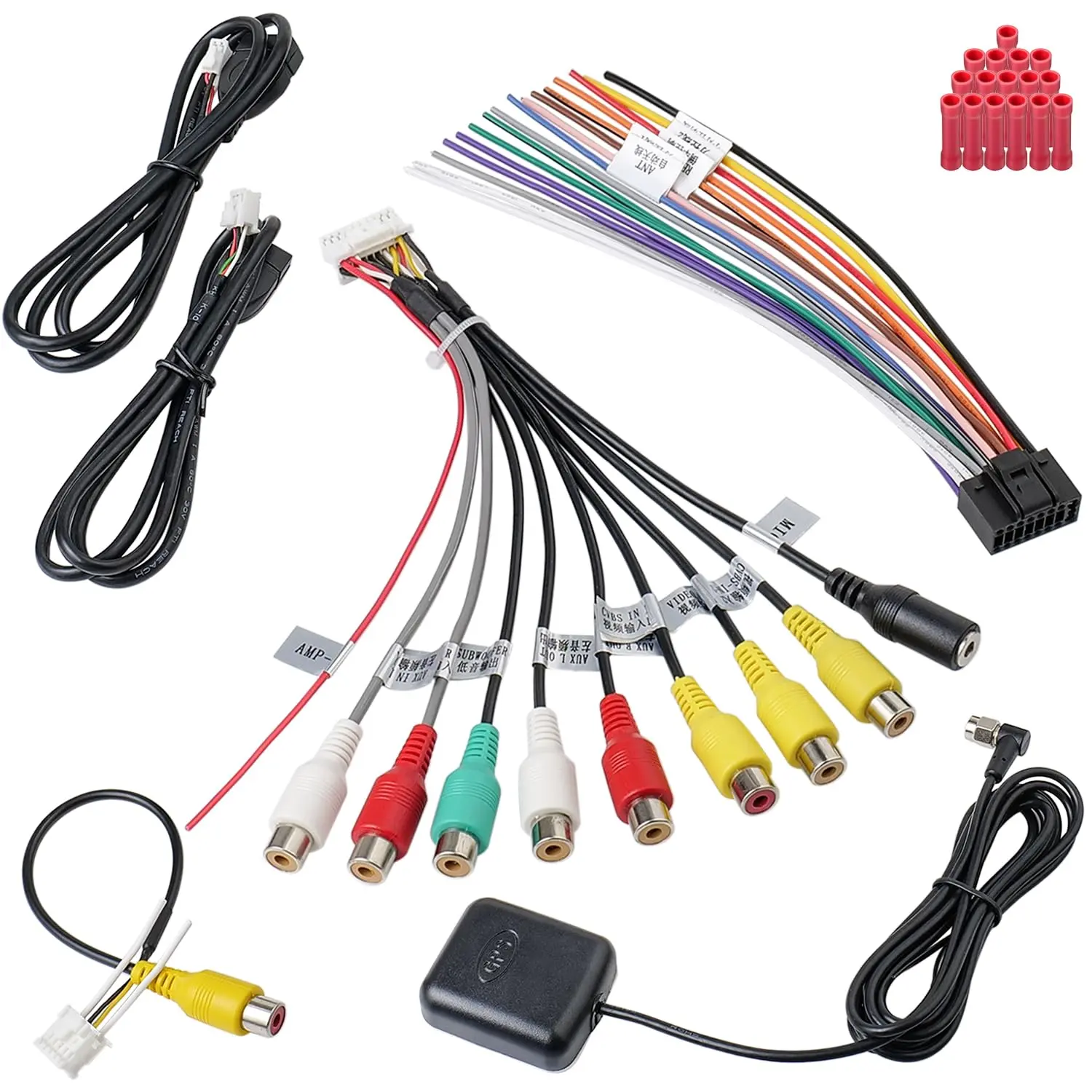 Android Stereo Harness Kit,  Radio Wire Harness with 16Pin ISO Stereo Adapter,20Pin RCA Harness,4Pin 6Pin USB ,10Pin Backup Camera ,GPS Antenna, Aftermarket, Wired