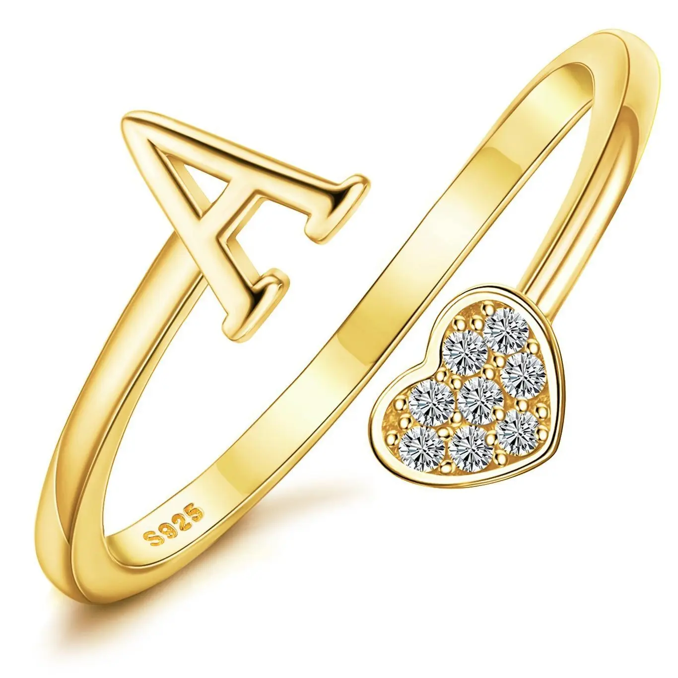 MILACOLATO 925 Sterling Silver Heart Initial Rings for Women s Stackable Ring Adjustable Initial Rings for Teen s Cute Heart Alphabet Letter Rings, Letter A-Z FallFreshness, Heart Shaped Ring, Alphabet Design Ring summerwins summerwins